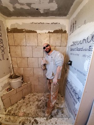 Here's our beloved donny working on a beautiful walk in shower