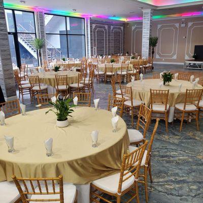 Banquet Hall with tables and chairs