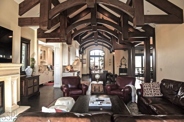 Custom timber truss system at a custom build home we completed in Deer Valley, Park City, UT.