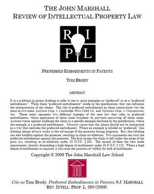 This article on Preferred Embodiments was cited in an opinion from Federal district court in Illinois.