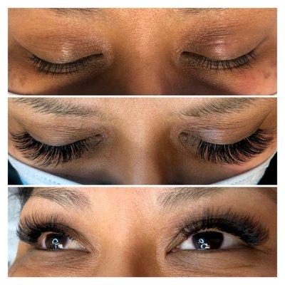 Volume Lashes before and after