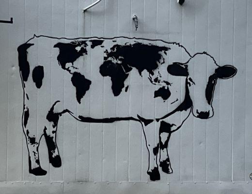 Cow with map of the world as the spots