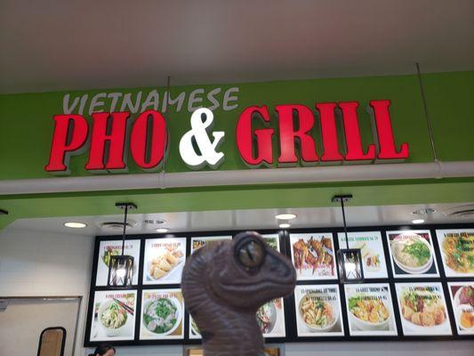 Bob the Raptor says "Pho in Lake County!"