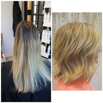 Before and after transformation!   We did a full highlight/lowlights, base color and a new haircut.