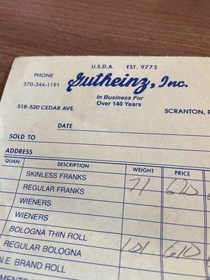 Old school receipt.