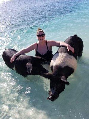 Swimming with the pigs. Ask Amy about her adventure with the pigs.