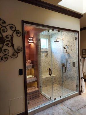 The shower was made with inch thick quartz and we love the design.