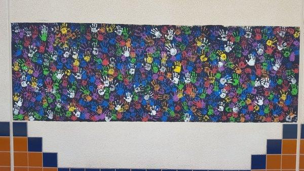 Kids hand print wall.