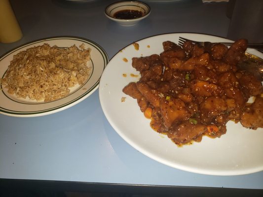 Garlic fried chicken and fried rice