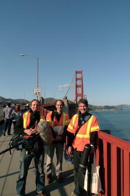 Jeremiah Moore, Andrew Roth and Jim McKee on location, recording the fog horns at the Golden Gate