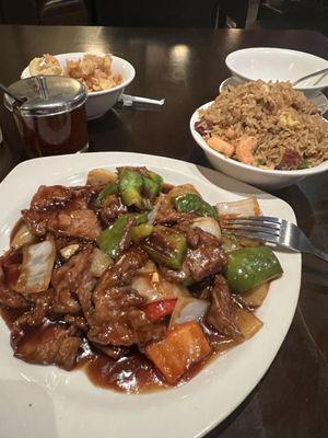 Pepper steak and house special rice