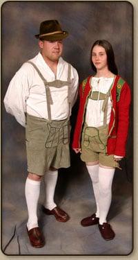 Ladies and gentlemen' authentic lederhosen for rental.