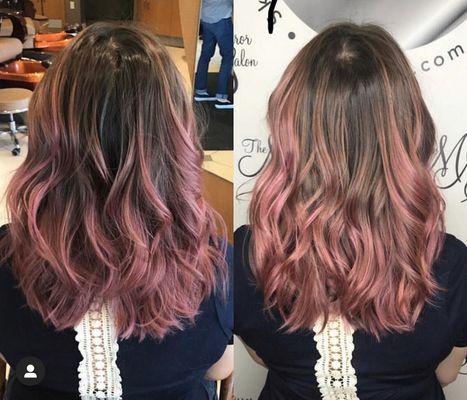 Balayage with fashion color dusty rose starting at $150