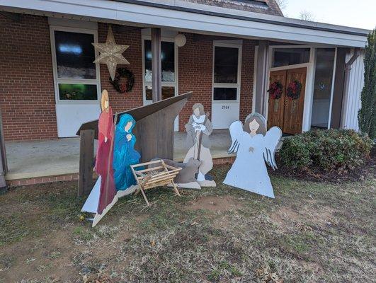 Christmas scene in front of the church.