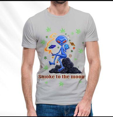 Material :60% Cotton 40% Polyester T-Shirt 
Design: Alien Smoke to the moon
Color : Grey 
Sizes: M to XXXL