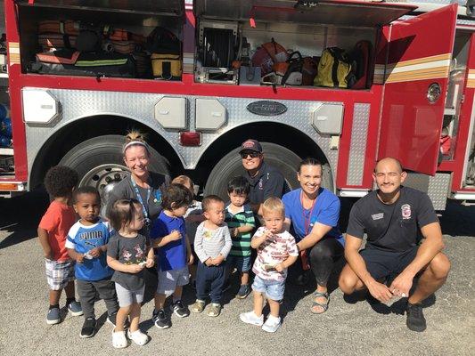 The children love visits from the firemen and their fire truck.