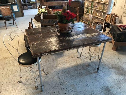 NEW to our line of Barn wood Furniture Newlywed table & 2 chairs