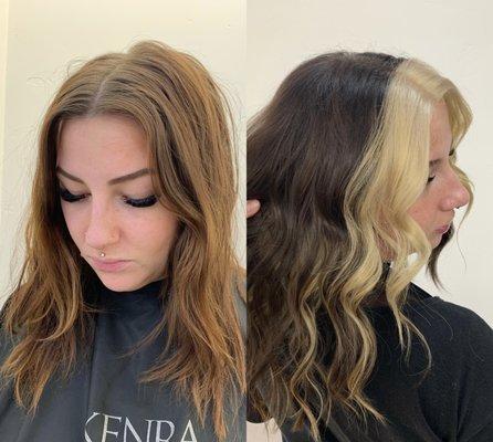 Transformation from copper to dark brown and blonde.