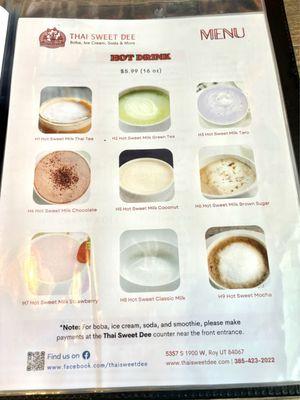 Hot drink menu