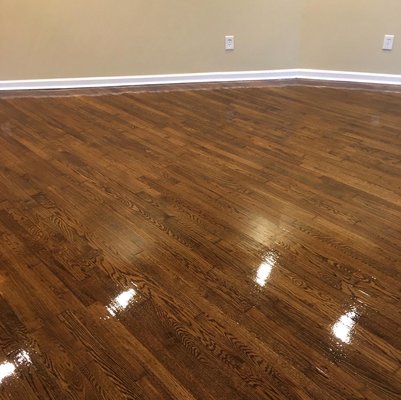 Stain with a mixture of dark walnut and provincial-gloss polyurethane