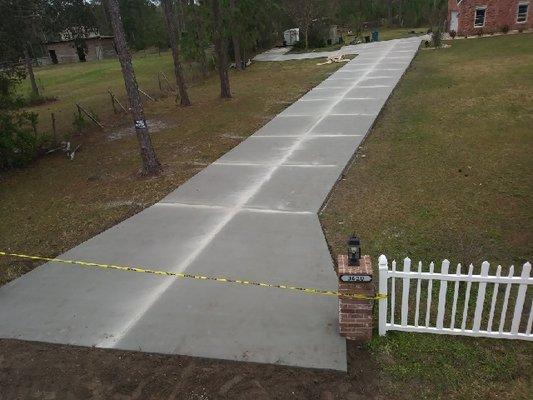 A traditional concrete driveway.