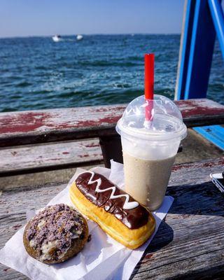 Blueberry cream cheese crumble and cream-filled chocolate with a blended espresso.  SO. GOOD.