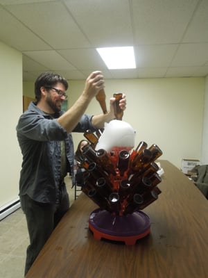 Chad - the awesome beer teacher with his beer bottle Christmas tree.