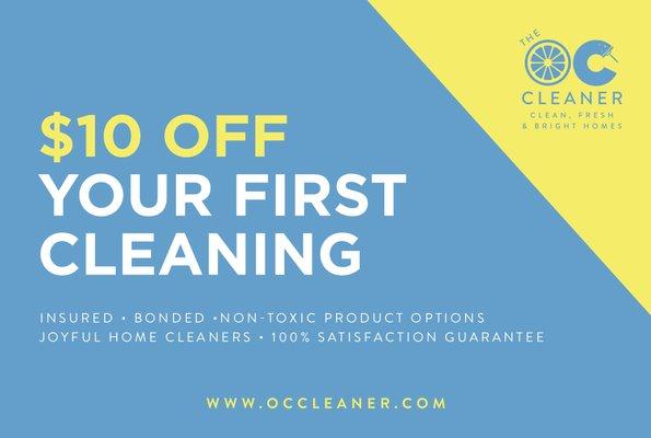 Show this coupon for $10 off of your first home cleaning