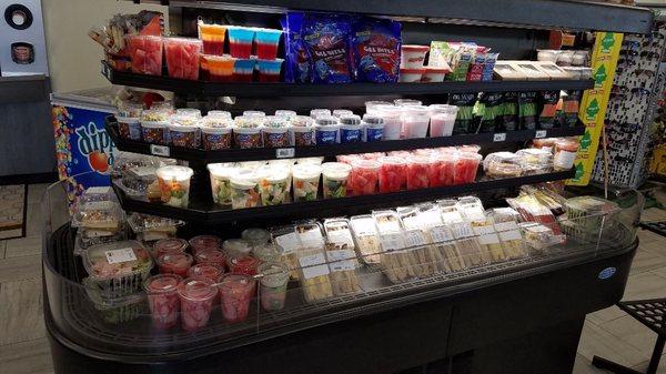 Fresh cut fruit and veggies, sandwiches and salads made daily.