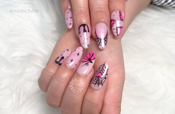 BLACK-PINK Halloween designs 
COCO NAILS & SPA
For appointment 
Call us at 805-981-0100
Walk-In Welcome 
650 N Ventura Rd, Oxnard, CA 93030