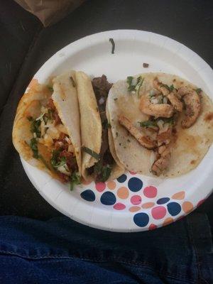 Pastor Taco, beef fajita, chicken fajita