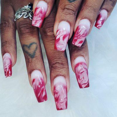 Acrylicnails powdercolor ombre with marble