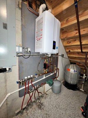 High efficiency tankless radiant floor boiler.