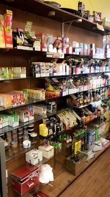 Smoke shop carries a large variety of traditional pipes, tobacco, and cigars.