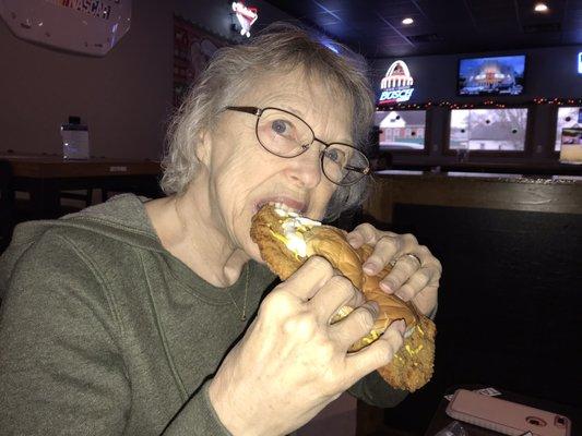 Breaded pork tenderloin. . . this one smeared with mayo