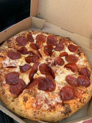 Doubled up on cheese and pepperoni. I had enough points for a free medium 2 topping so I only paid $1.05 for this!