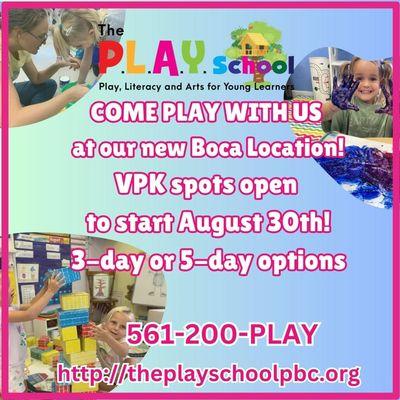 play-based private non-profit preschool in Boca Raton.