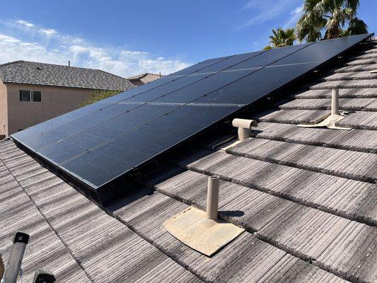 These spotless solar panels shine bright after a thorough cleaning session. Winged intruders beware: our solar system is fortified