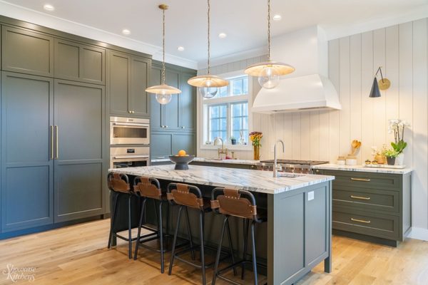 Custom Artichoke colored cabinetry in this Long Island kitchen