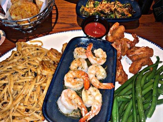 Seaside Shrimp Trio - Cajun-style pasta and Brussels sprouts