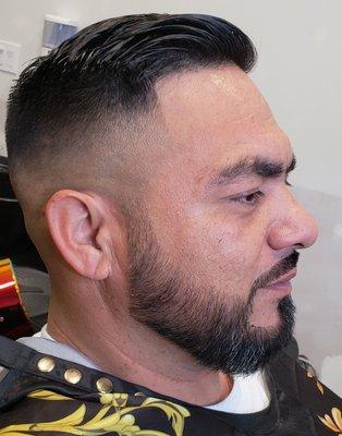 Gentlemen haircut with beard.