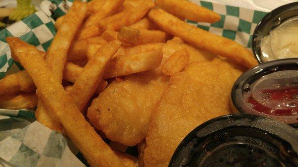 Fish & Chips were very good.  Fish was crunchy and fries were a thicker cut and crispy.