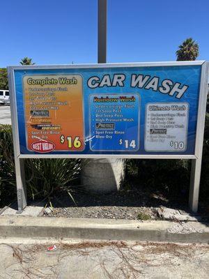 Wash descriptions and prices