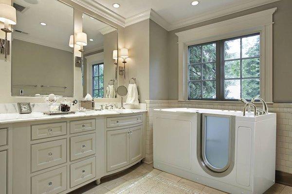 Bath Hydrotherapy Tub Installation New Vanity and Tile Flooring in Montgomery, AL