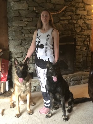 Trainer Erica Aronica with K9s Krieger and Kaine