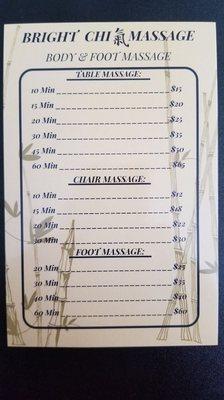 Price of massage.