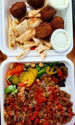 Lamb over rice and falafel combo