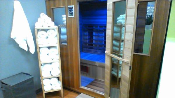 Our Recovery Center's Infra-red Sauna with light-therapy.