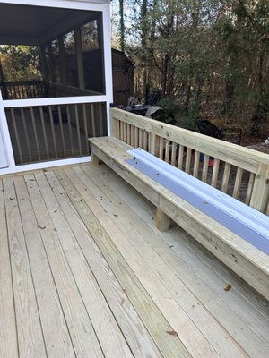 Bench on deck/screen porch combo