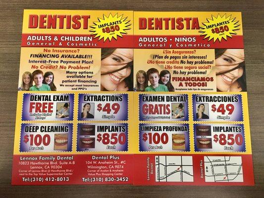 We have discount offers if you bring in this flyer to us on the day of your appointment. Call us now to book. Hablamos Español.